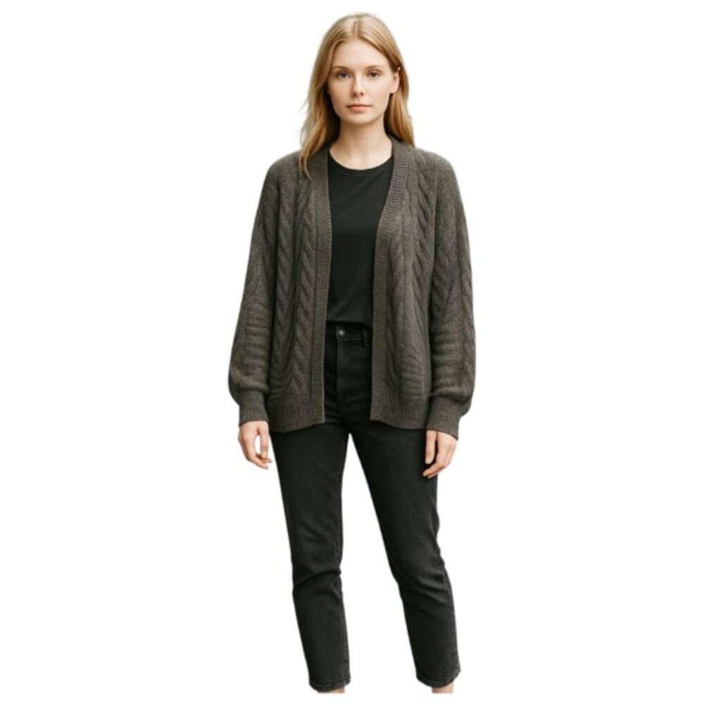 Lucky Brand Small Grey Textured Bubble Sleeve Open Front Cardigan NWT